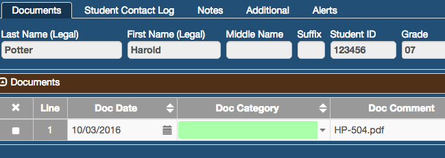 document tab with document category highlighted as required