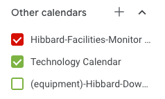 Hibbard facilities and technology calendars showing in the "other calendars" area
