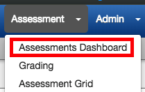 Assessment menu with assessment dashboard highlighted