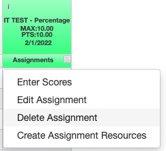 grade vook assignmen tpulldown menu with "delete assignment" selected