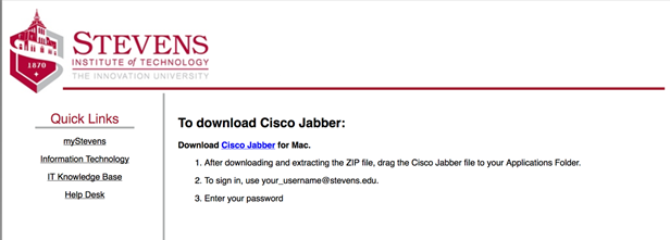 Screenshot of Cisco Jabber page