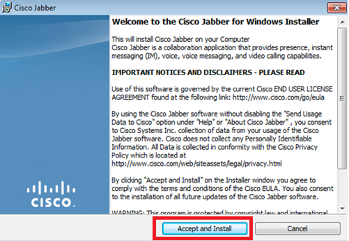Screenshot of Jabber disclaimers