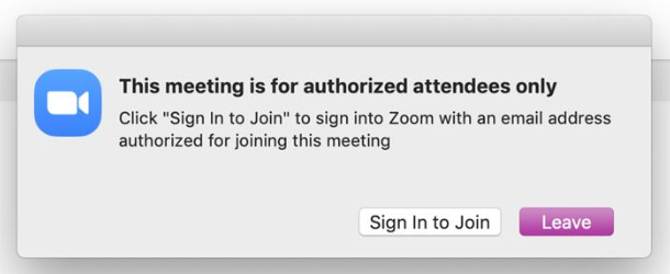 This meeting is for authorized attendees only pop up