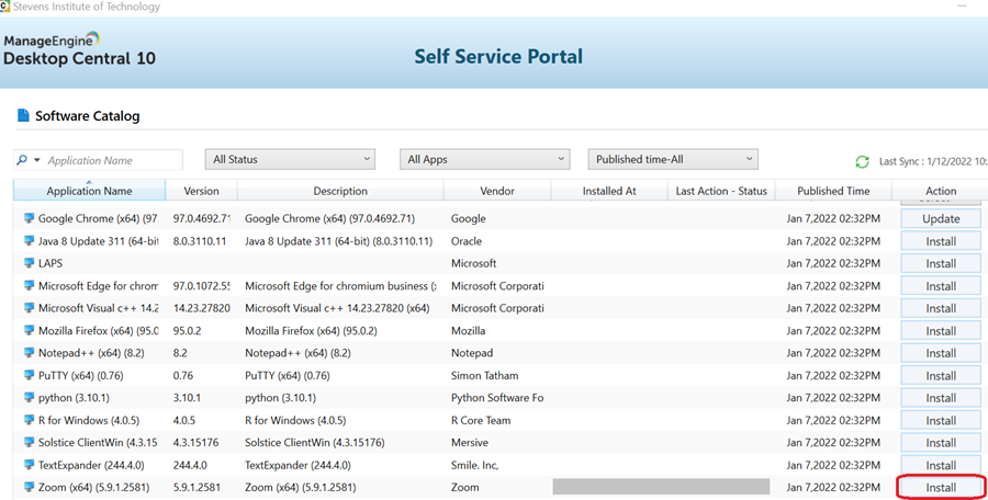 the Desktop Central Self Service Portal