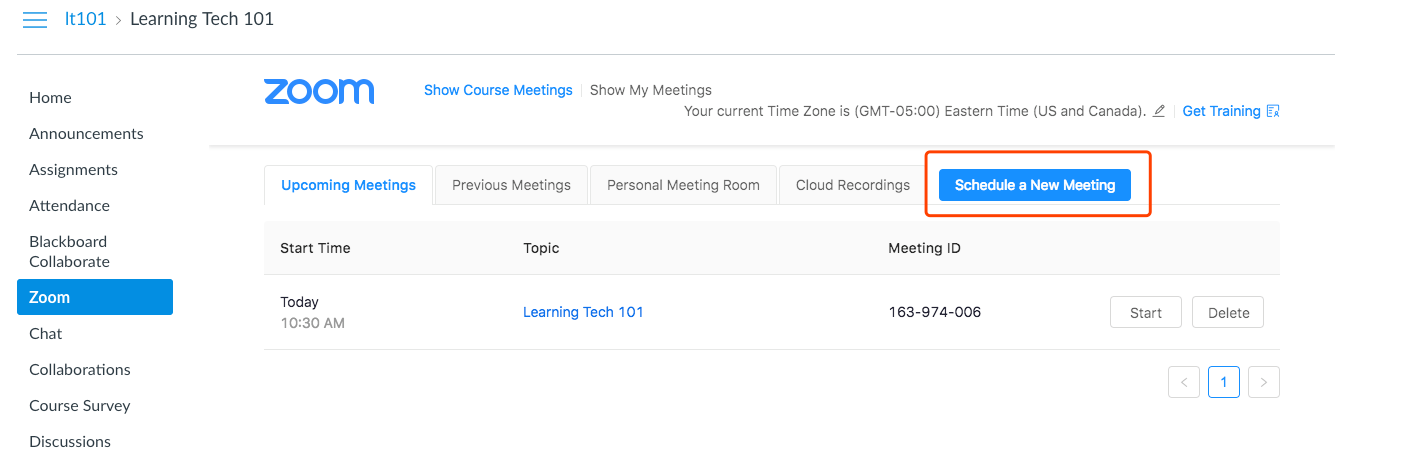 Schedule a meeting Button in Zoom Tab in Canvas Shell