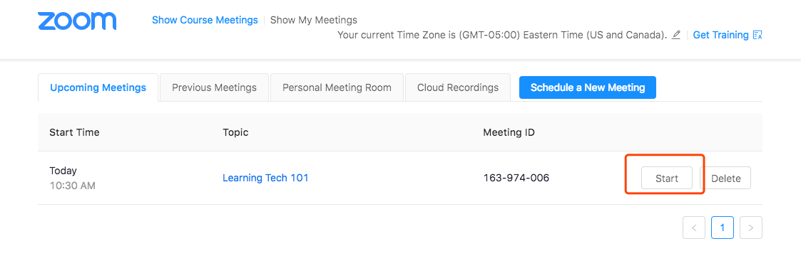 Start a meeting Button in zoom in canvas shell