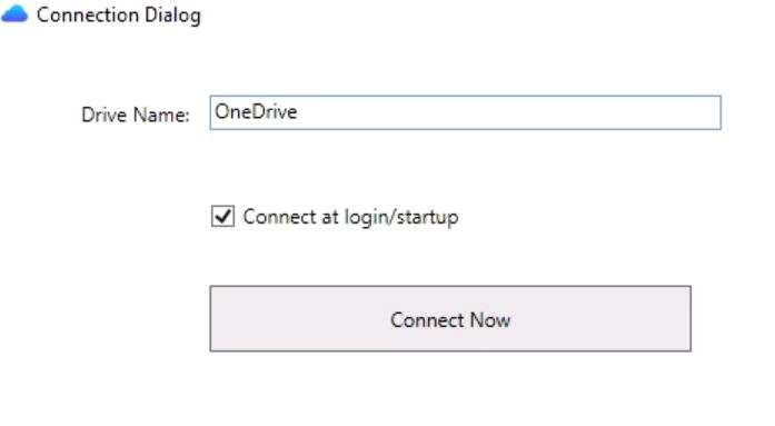 Screenshot of Connection Dialog in OneDrive Cloud Mounter