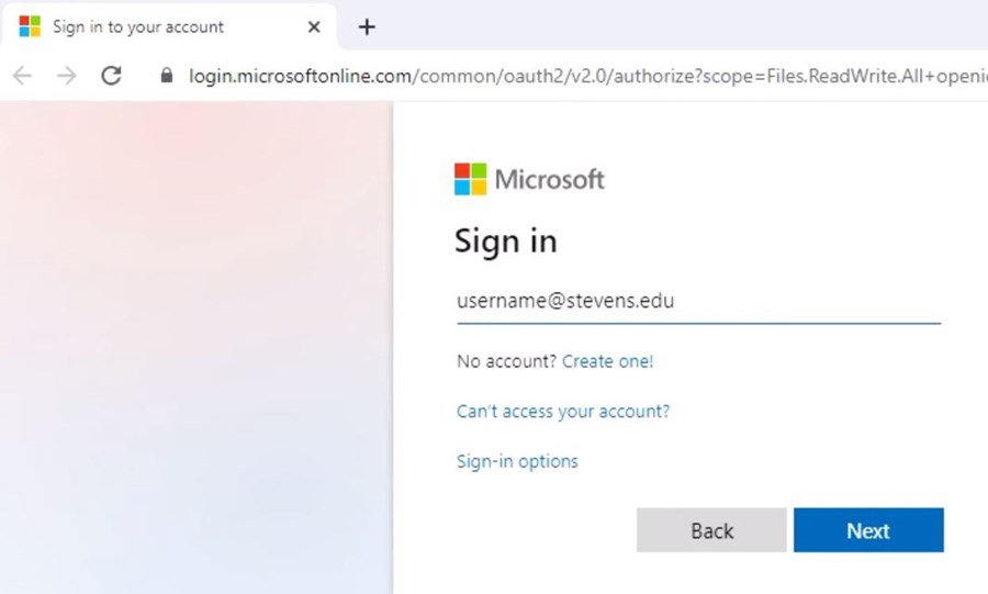 Screenshot of OneDrive Mounter Sign In dialog