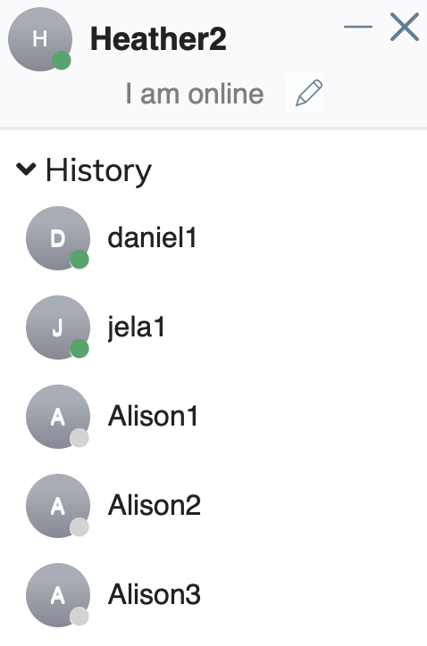 Screenshot of contacts in AppSpace Messenger