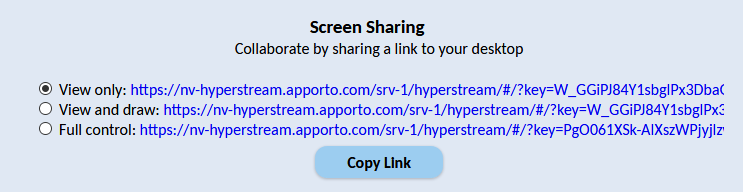 Screenshot of AppSpace Screen Sharing dialog