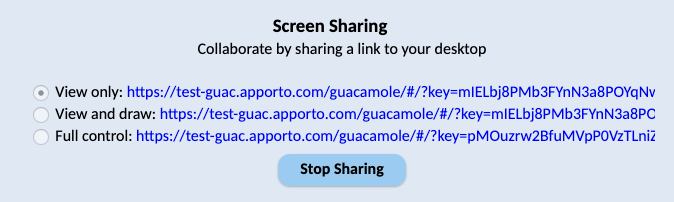 Screenshot of AppSpace Screen Sharing box with Stop Sharing button