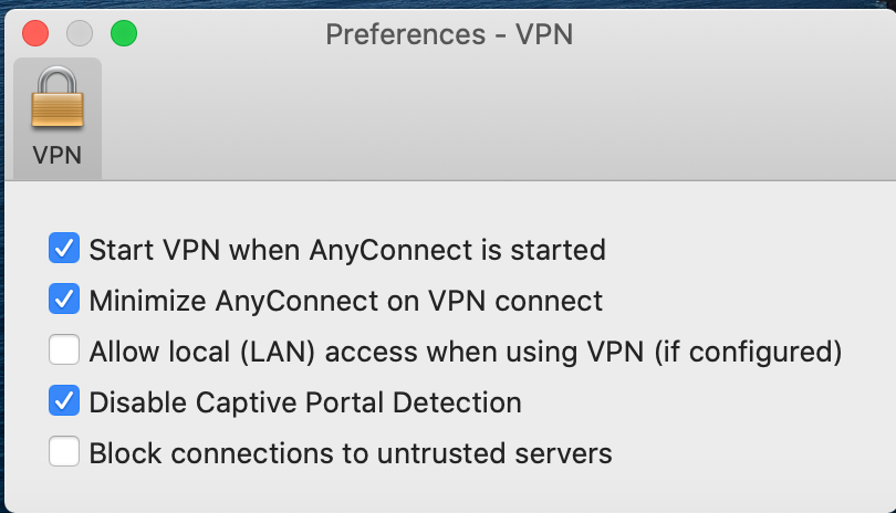 VPN Preference Window
