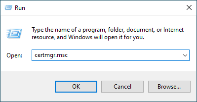 Open the Windows Certificate manager from the "Run" window.