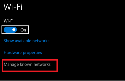 Click "Manage known networks" in your Wi-Fi settings to view all networks saved to your PC.