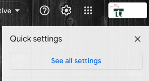 Gmail gear icon menu with a "see all settings" button.