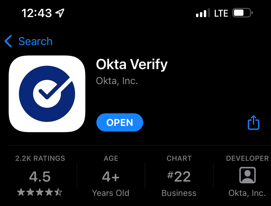Screenshot of Okta Verify App in Mobile App Store