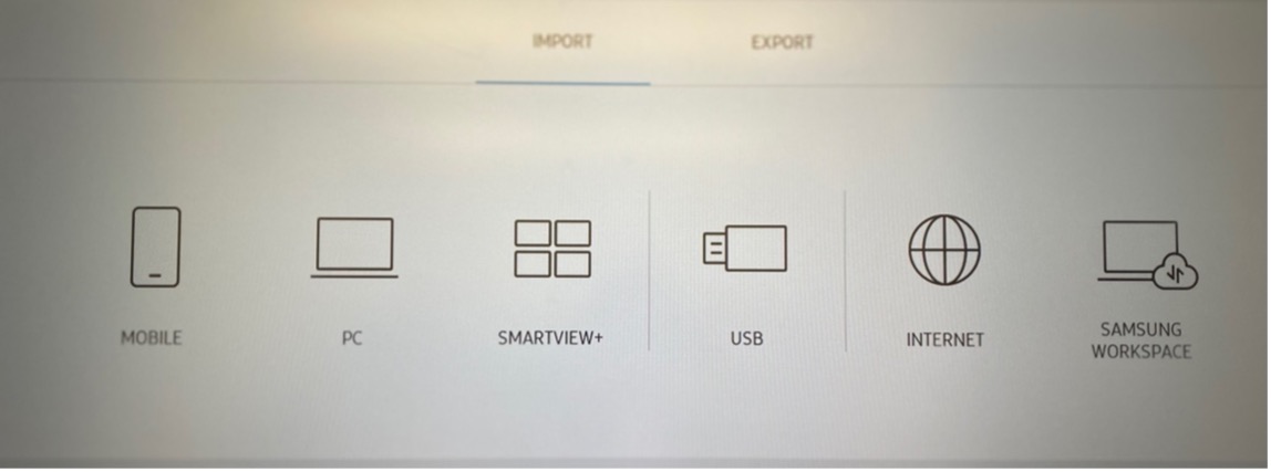 screenshot of import menu