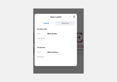 screenshot of share content menu