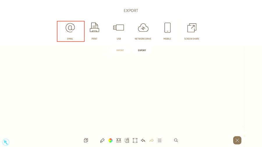screenshot of export menu for email