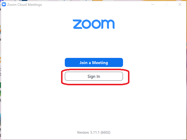 Zoom Opening Screen, Sign In Button