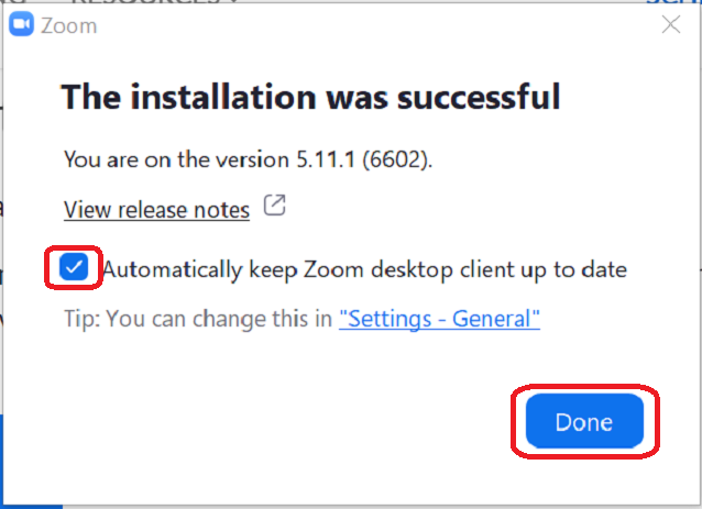 Successful Installation Pop-Up with "Done" Button