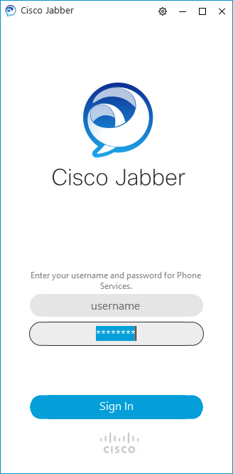 screenshot of Jabber sign in