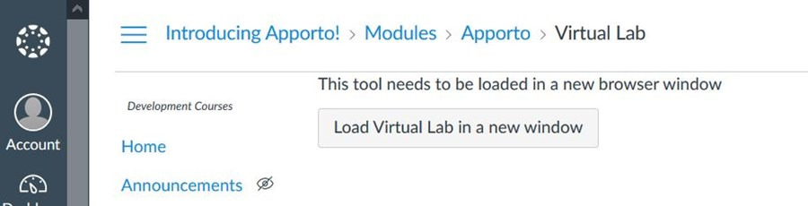 Schreenshot of menu to select Virtual Lab Module in Apporto