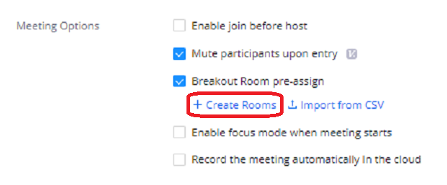 Under the breakout room pre-assign check box, there is an option to "+create rooms"