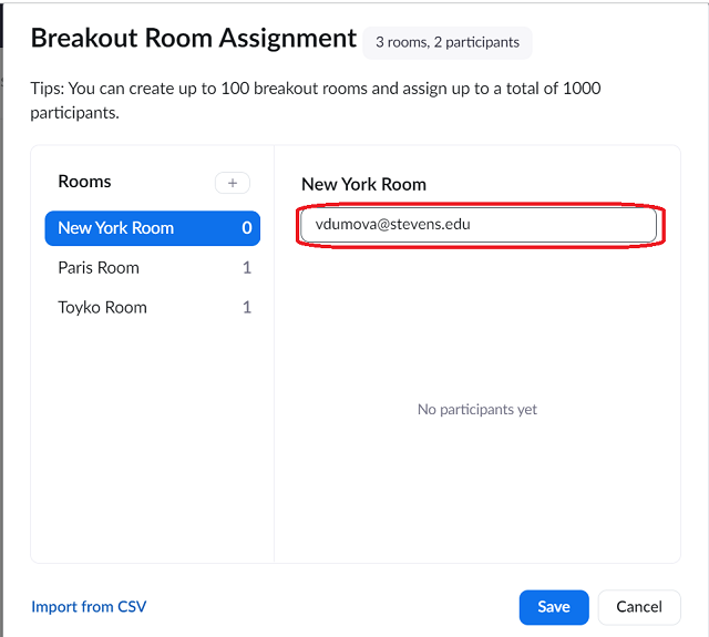When a room is selected, there is an option where you can paste emails. Add any emails you would like to be in the room and they will appear