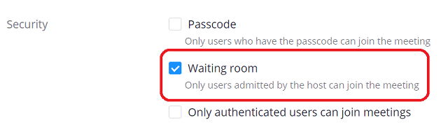under security there are three check box options, waiting room is the second option