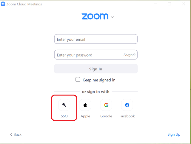 zoom sign in with options, first is SSO
