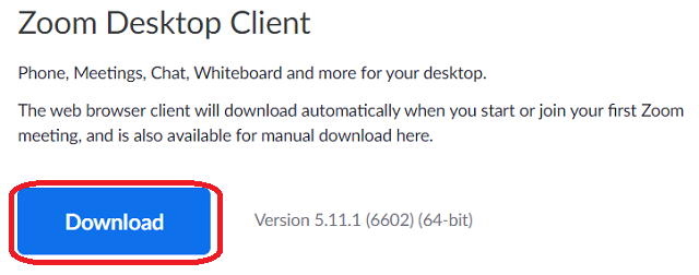 Zoom Desktop Client Download Button