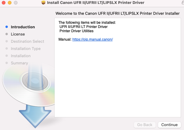 screenshot of Canon UFR Installer