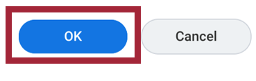 A blue OK button and a gray Cancel button. The blue OK button is highlighted.