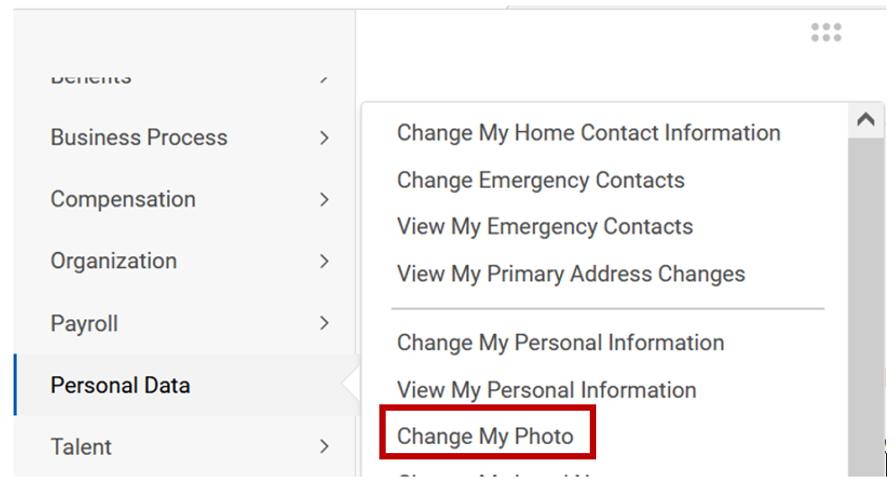 Click on Change My Photo under Action - Personal Information