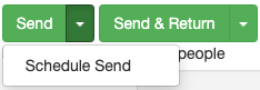 Two buttons, "Send," and "Send & Return." Each button has a small down facing triangle. This triangle is selected on the "send" button to reveal a "schedule send" option.