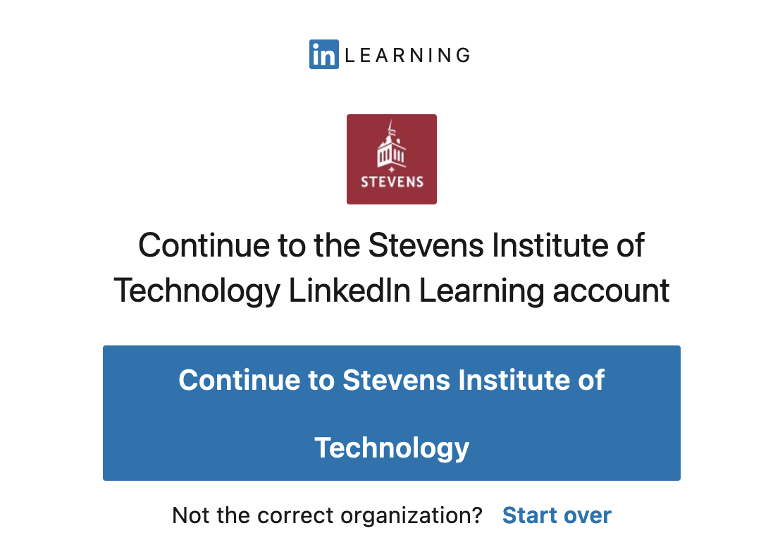 Screen shot of LinkedIn Learning login with Stevens credentials.