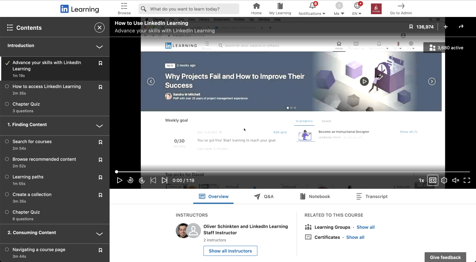 Screenshot of LinkedIn Learning video content page