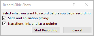 Shows record slideshow dialog in PowerPoint