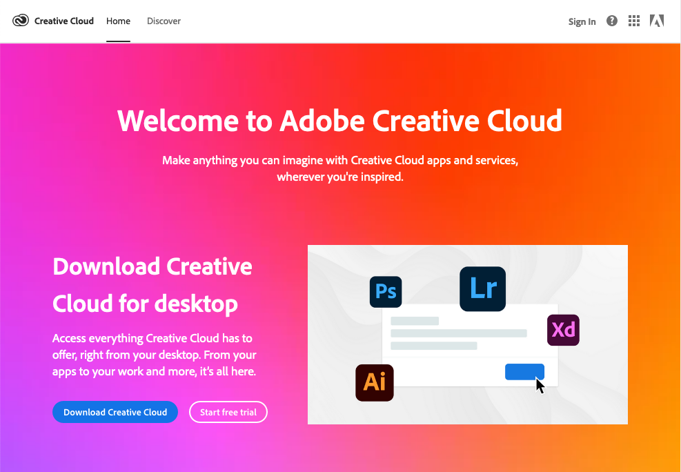 Screenshot of Adobe Creative Cloud website