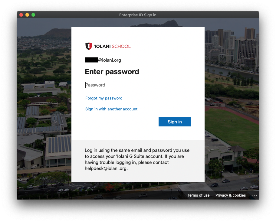 Screenshot of 'Iolani sign-in page