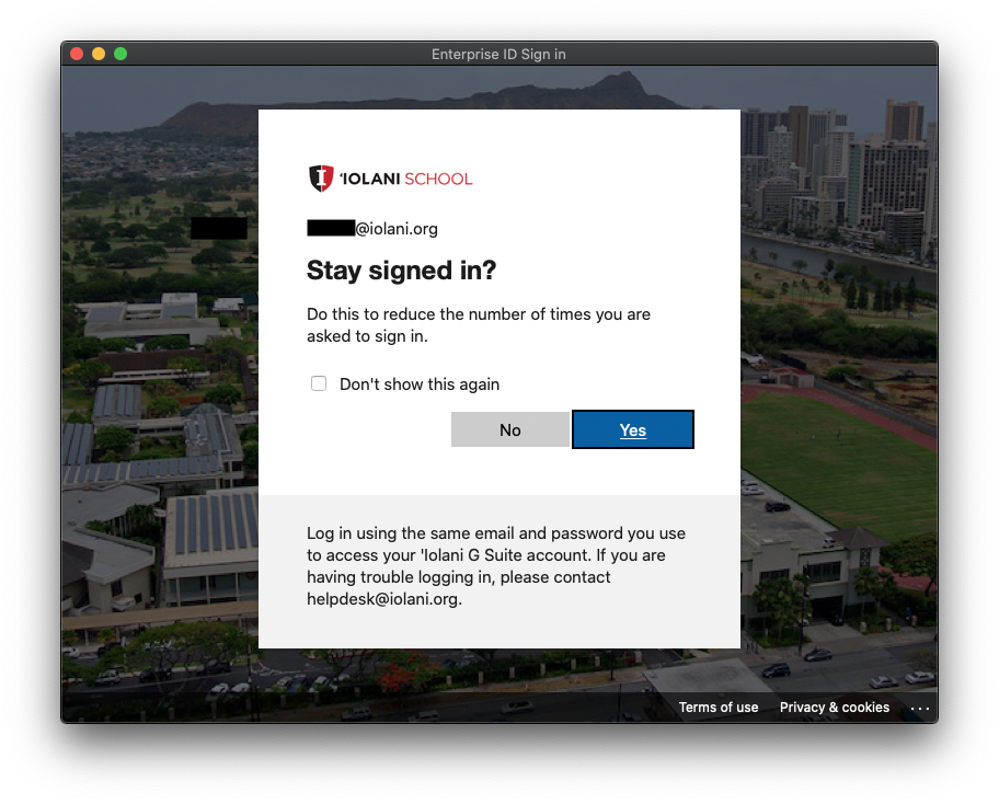 Prompt asking user to stay signed in
