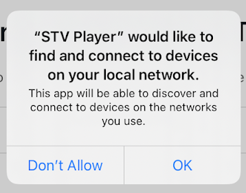 STV Player pop up notice