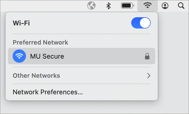 MU Secure is connected as shown in Wi-Fi menu