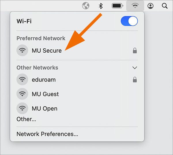 macOS Wi-Fi drop-down menu