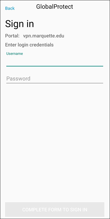 Android GlobalProtect sign-in
