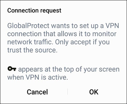 Android GlobalProtect confirm