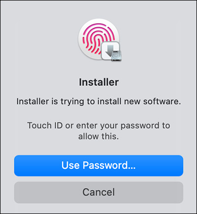 Allow installation via password or Touch ID