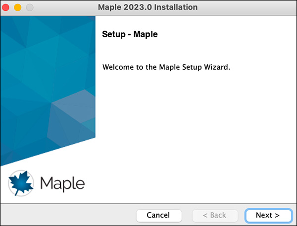 Welcome to the Maple Setup Wizard screen
