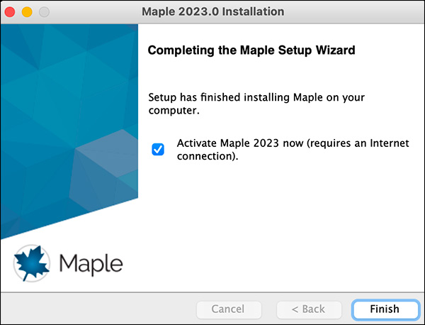 Completing the Maple Setup Wizard